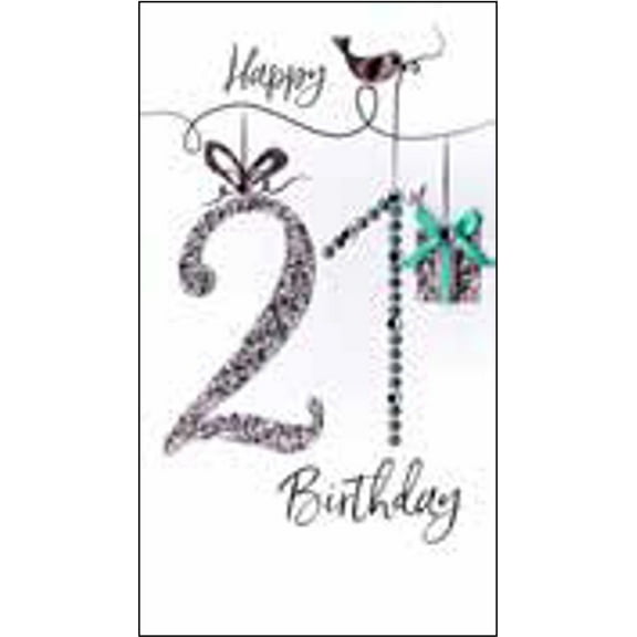 Handmade "Champagne" Greeting Card 21st Birthday- Bird on Line with 21