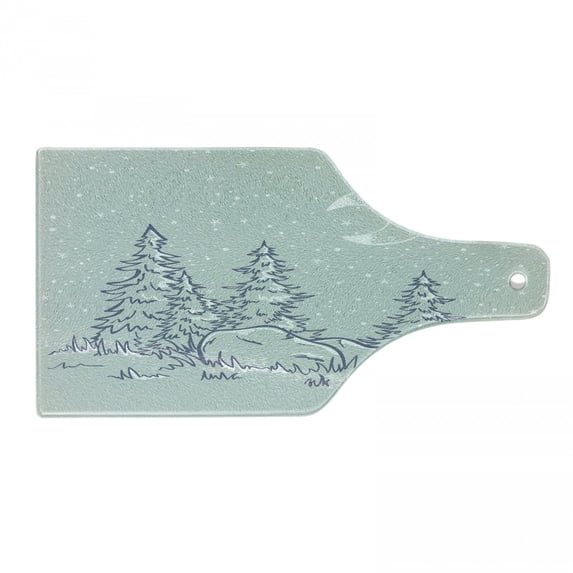 Pine Cutting Board, Tall Pine Trees and Big Rocks at Night with Moon and Stars, Decorative Tempered Glass Cutting and Serving Board, in 3 Sizes, by Ambesonne