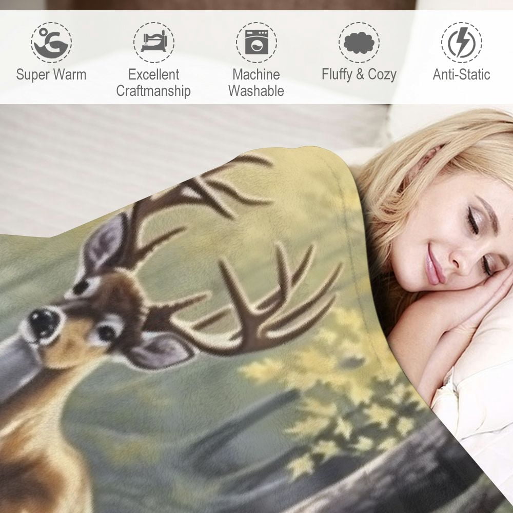 JEUXUS  Tree Camouflage Deer Blanket Throw Smooth Soft Blanket Adult Men Women Toddler for Sofa Couch Bed Office Travelling Camping