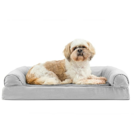UPC: 0842229100259 | FurHaven Pet Products Plush & Suede Orthopedic Sofa-Style Pet Bed for Dogs & Cats – Gray Medium