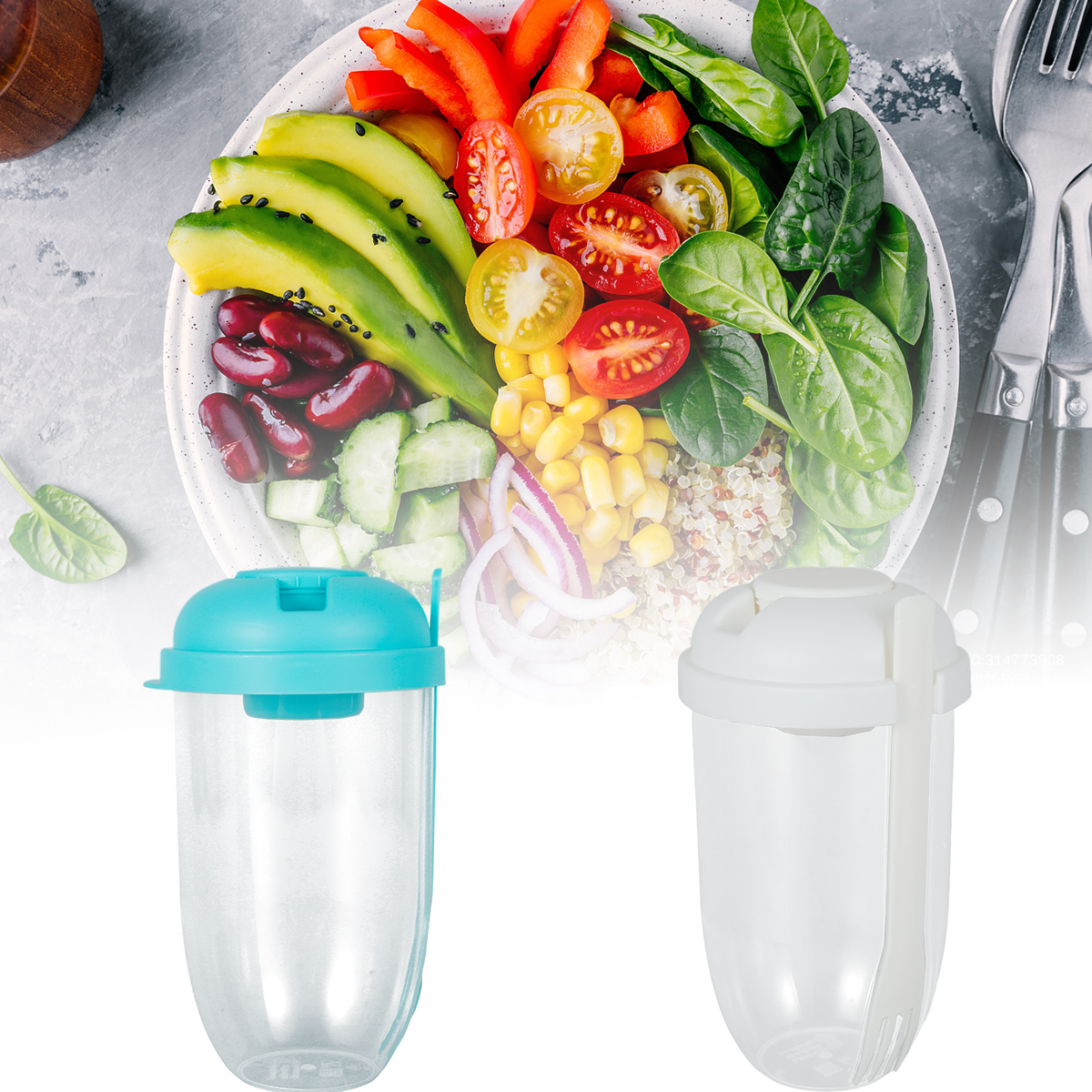 Hands DIY Fresh Salad Cup Keep Fit Salad Meal Shaker Cup with Fork