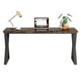 thumbnail image 3 of Fnova 55.12" Modern Computer Desk with Wood Tabletop, Metal Frame Office Desk, Brown, 3 of 15