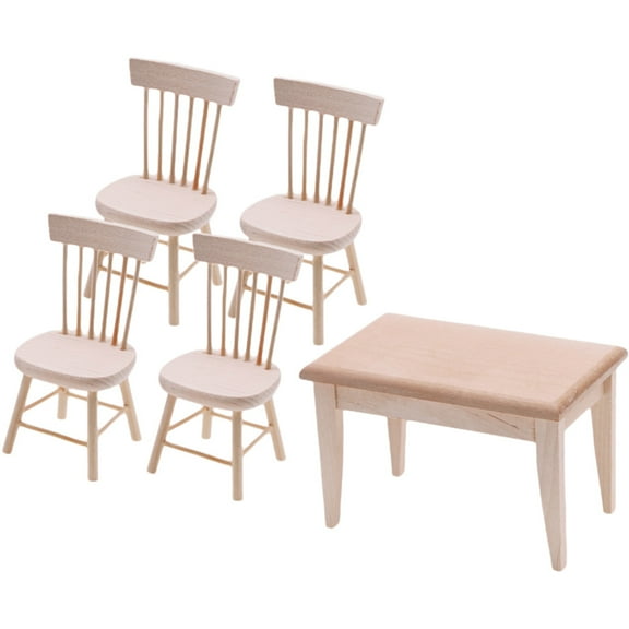 unbranded 1 Set of Doll Table and Chair Mini Chair Table Ornament Wooden  Doll House Layout Decor