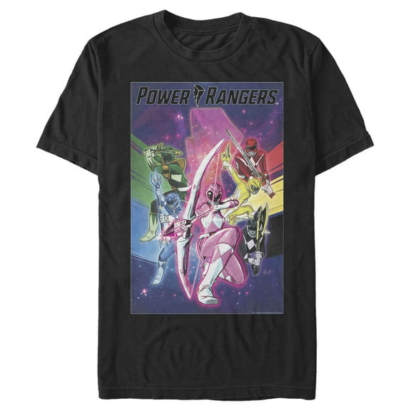 Men's Power Rangers Rainbow Poster  Graphic Tee Black 3X Large
