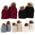 thumbnail image 4 of Mamá bebé niño cálido piel de mapache Bobble Beanie algodón tejido sombrero padre-hijo Tmvgtek Para estrenar, 4 of 6
