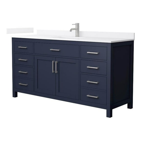Beckett 66" Dark Blue Single Vanity & White Quartz Top (1-Hole) & Nickel Trim
