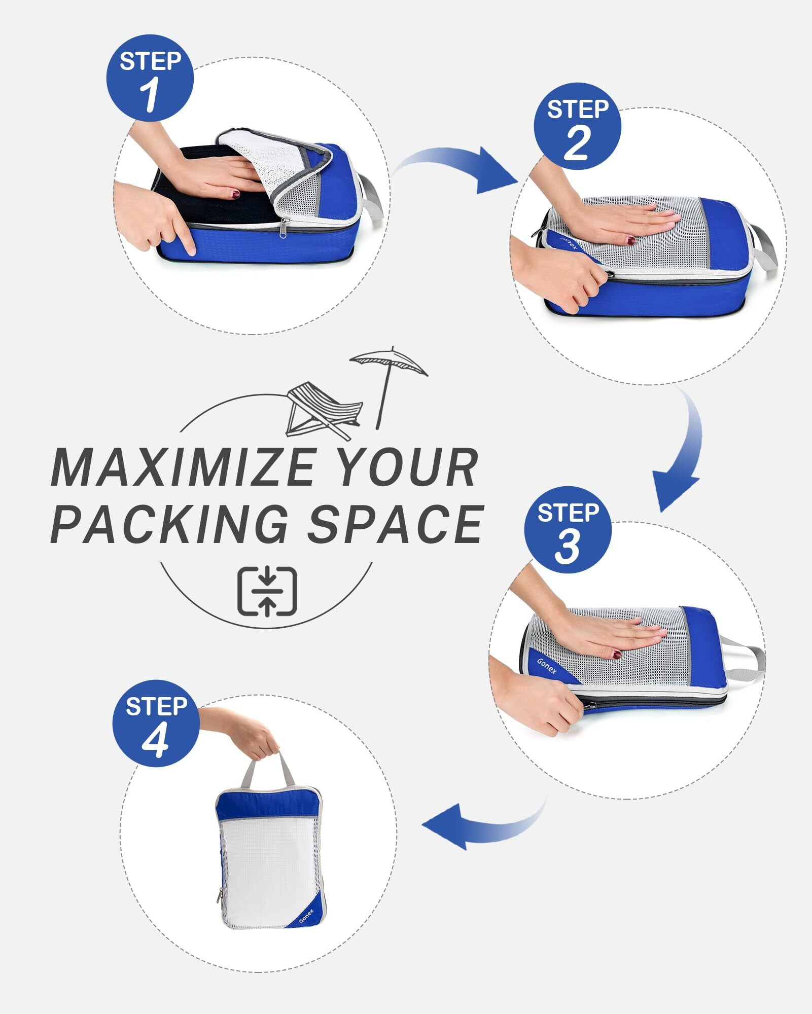 Gonex 6 Set Compression Packing Cubes Mesh Luggage Organizers for Travel Accessories Suitcase Storage Bags Set