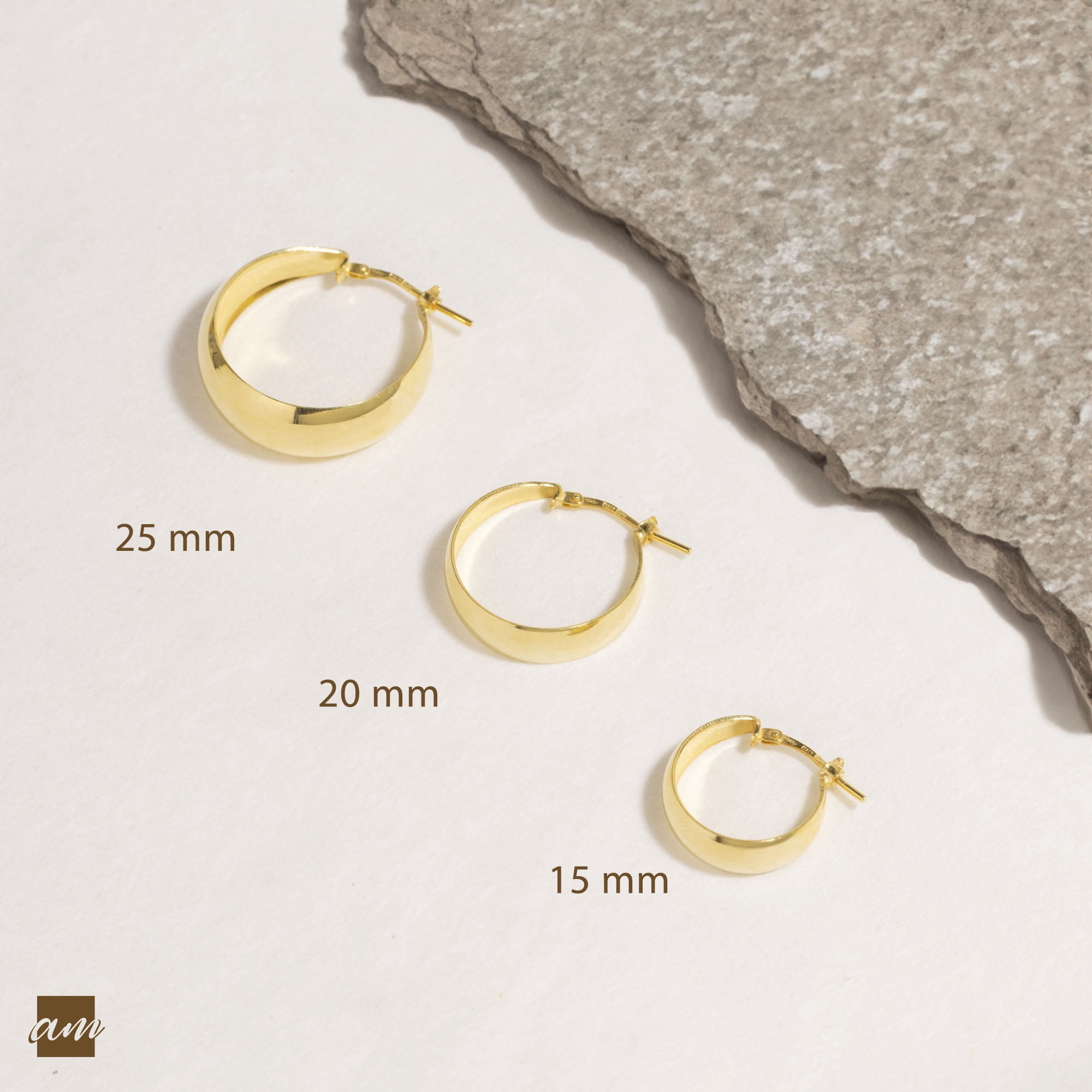 Amberta Women 925 Sterling Silver Chunky Hoop Earrings: Thick Gold Hoops 15 mm