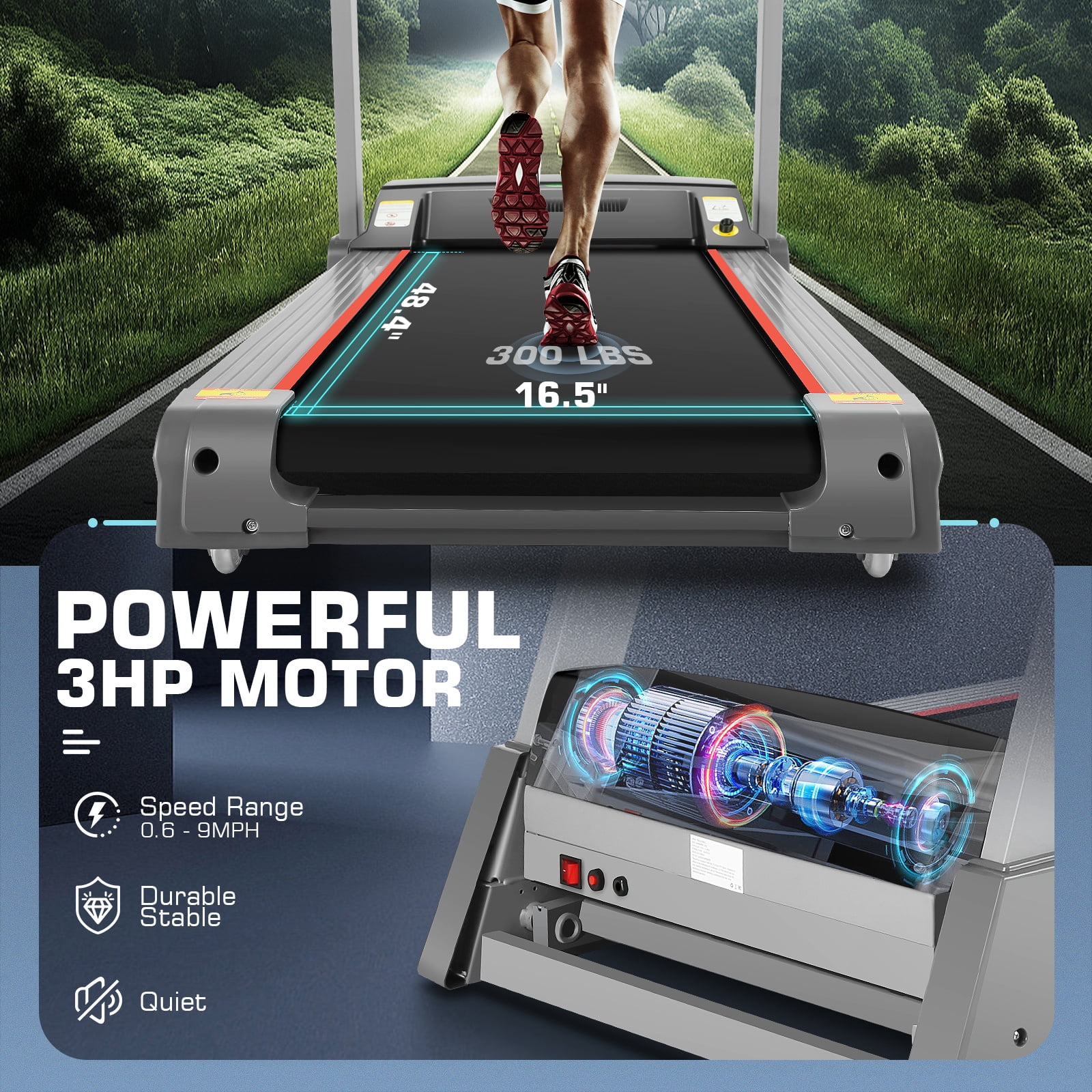 FUNMILY Folding Treadmill with 13% Auto Incline, 3.25HP Ultra-silent Motor, Speed Range of 0.6~9MPH,300lb Weight Capacity,Bluetooth Connectivity, Home&Office Fitness Equipment