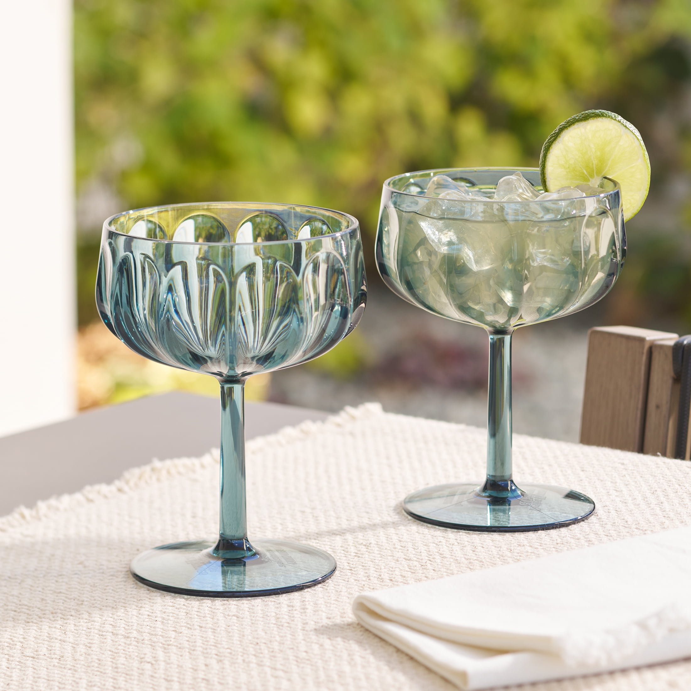 Better Homes & Gardens 4-Piece 13-Ounce Tritan Plastic Coupe Glass Set, Blue