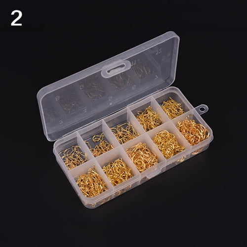UDIYO 500 Pcs Multi Sizes Fish Jig Hooks with Hole Fishing Hook Tackle Box Steel Fishhook