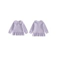 thumbnail image 2 of RUINIXCW Toddler Baby Girl Long Sleeve Shirt Waffled Striped Tops Little Girl Spring Fall Winter Clothes Peter Pan Doll Collar Ruffle Hem Button Shirt, 2 of 10