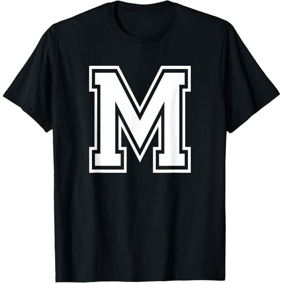 t-shirt Letter M Name Initial Varsity Alphabet Monogram T-Shirt mens,black,women,funny,journey,Crew Neck, Short Sleeve,custom clothing patterns.gift