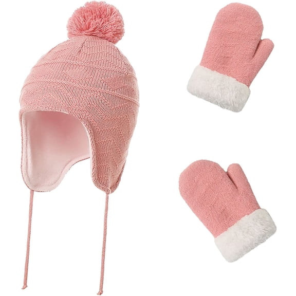 Zukuco Kids Hats Gloves Set for Toddler Baby Girls Boys Warm Earflap Beanie Fleece Hats Winter Christmas Gift