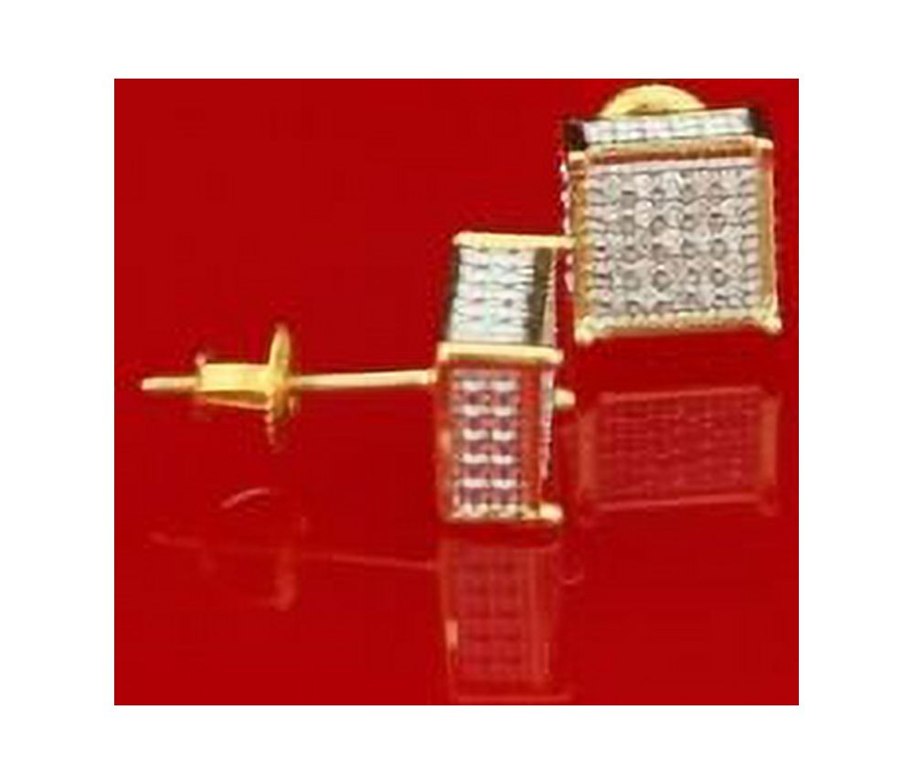 King of Bling's 10K Real Yellow Gold Real 0.15ct Diamond Square Stud Earring For Women And Men