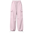 thumbnail image 4 of CaComMARK PI Parachute Pants for Women Baggy Elastic Waisted Lightweight Cargo Pants Adjustable Cuffs Hiking Joggers with Pockets Purple, 4 of 5