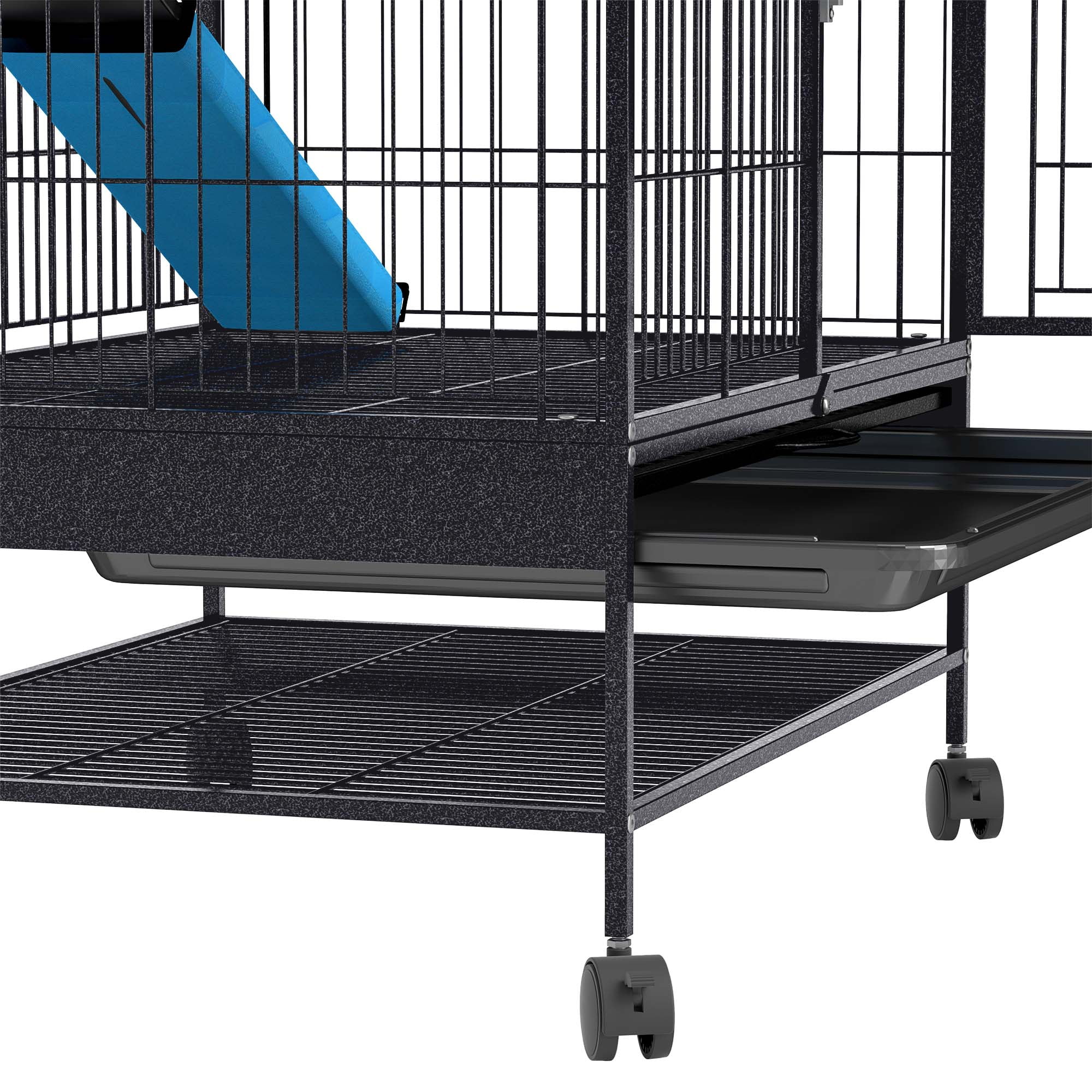 Uforic Small Animal Cage  with Platforms & stair , Indoor Metal 4-Tiers Animal Cage for Rabbits, Chinchillas and Hamsters,4 universal 360 °wheels,Black