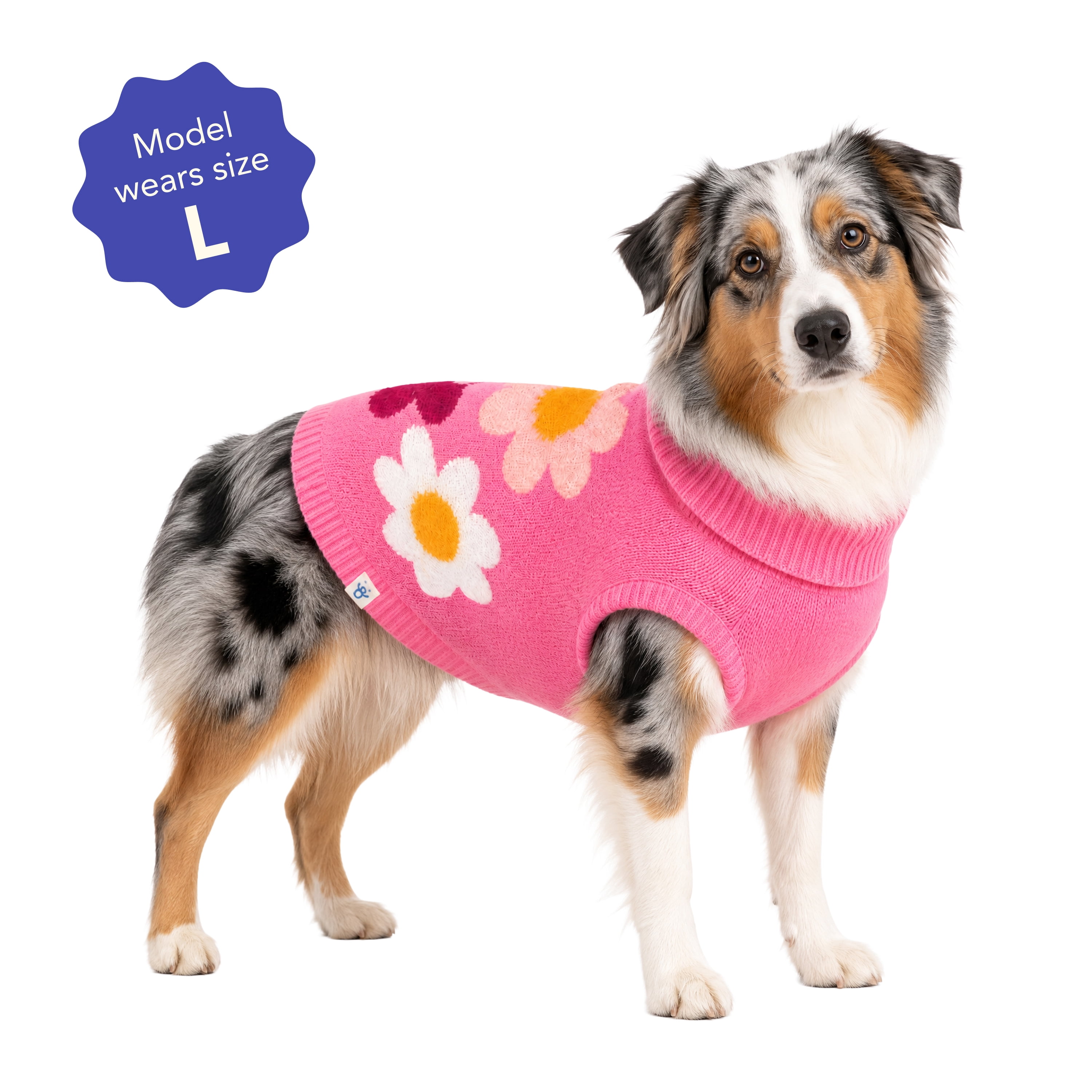 Oodles Fabulous Flowers Fall Turtleneck Dog Sweater, Pink, Large