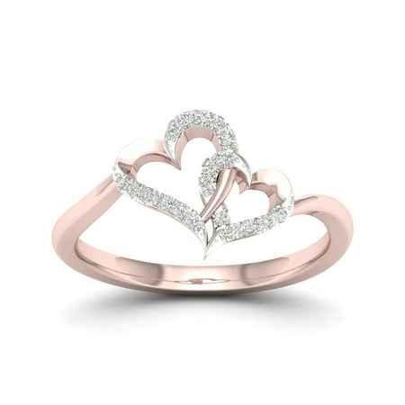 10k Gold Heart Ring - 1/20Ct TDW Diamond 10K Rose Gold Double Heart Ring