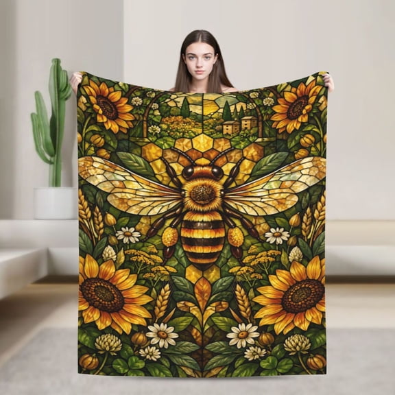 Honey Bee Blanket Sunflower Floral Flannel Throw Blanket Bee Lover Home Decor 50x40 in