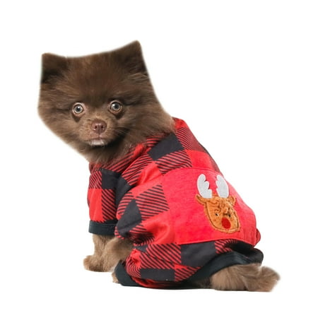 Vibrant Life Dog Clothes: Red & Black Plaid Jersey Pajamas for Dogs  Size XS