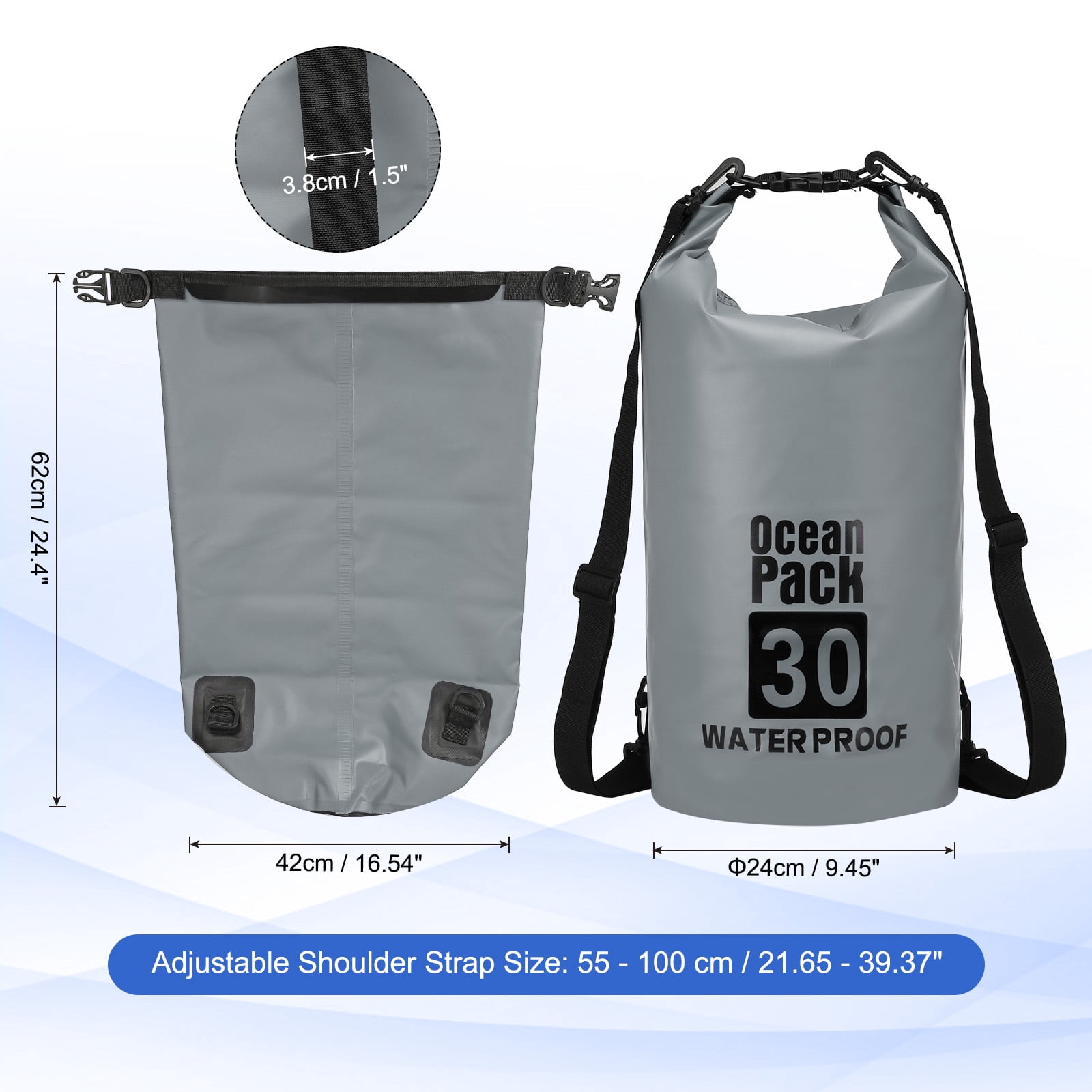 Uxcell Waterproof Dry Bag, 30L Water Proof Bags Lightweight Dry Storage Floating Backpack with Whistle (1 Pack, Gray)