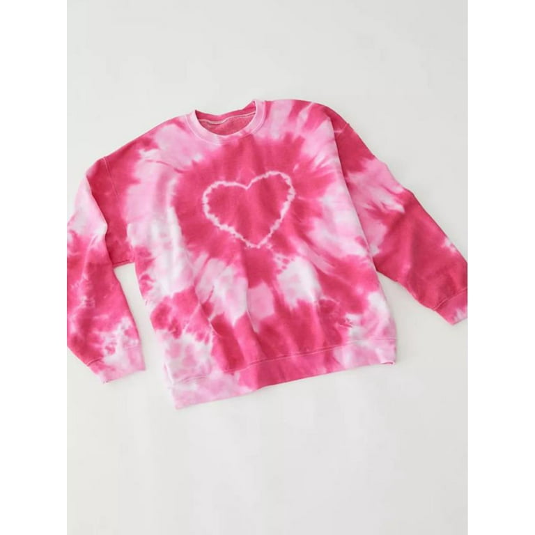 Women s Y2K Heart Tie Dye Oversized Sweatshirt Long Sleeve Crewneck Loose Pullover for Valentine s Day Walmart