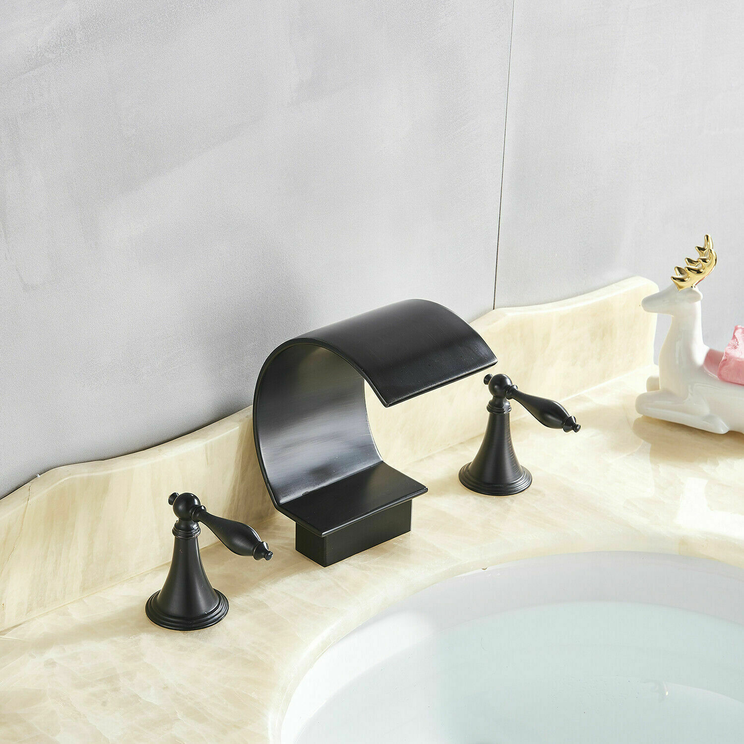 Senlesen Matte Black Widespread Bathroom Basin Faucet Vanity Dual Handles 3 Holes - image 4 of 9