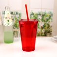 thumbnail image 4 of Tasse à Double Paroi avec Paille, Tasse en Plastique, Tasse à Café Glacé Réutilisable, Tasse Transparente - Rouge, 4 of 5