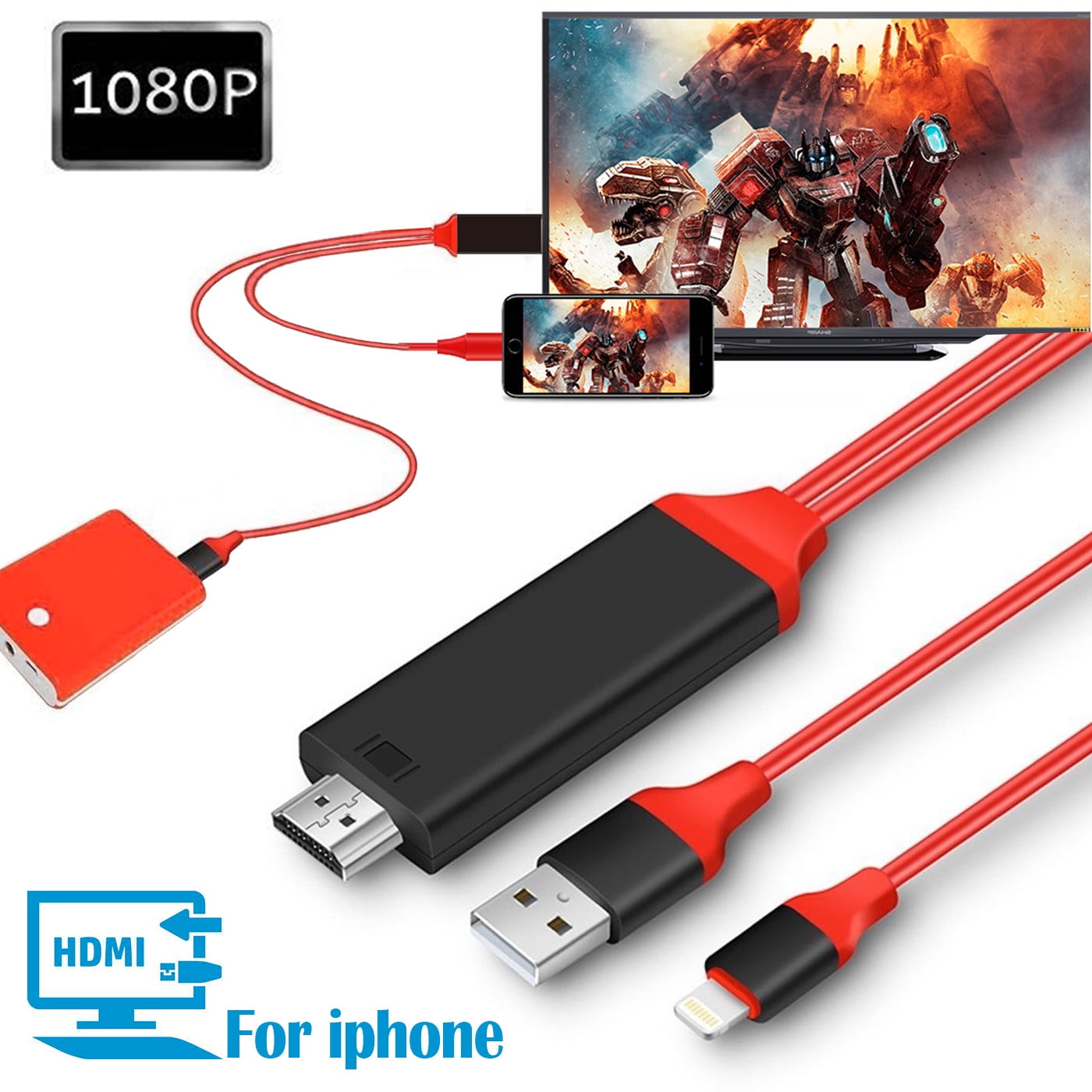 Requiere Fuente de alimentación, Plug and Play Adaptador HDMI para iPhone Adaptador AV Digital 1080P a Pantalla de sincronización de TV Conector HDMI Compatible con iPhone 12/11 /XS /XR /X /8/7,
