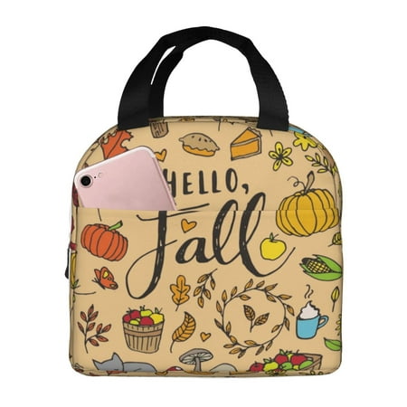 Insulated Lunch Bag for Women Men - Hello Fall Autumn Leaves Leakproof Cooler Lunch Box for Women Men  Lunch Tote Bags for Work School Picnic Travel