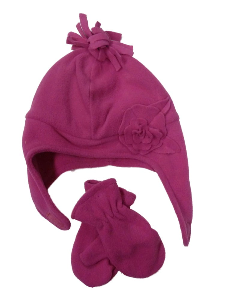 NICE CAPS Girls Kids Baby Wrap Around Hat and Mitten Winter Snow Headwear Set