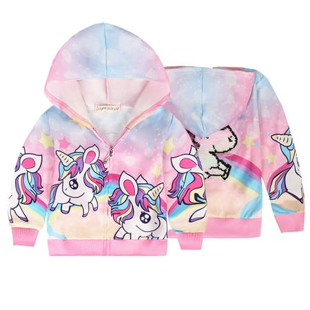 

CSCHome Kids Toddler Jackets for Girl Zipper Coat Long-Sleeved Hoodie Cartoon Print Outwear Spring Autumn Clothes for 3-8Y