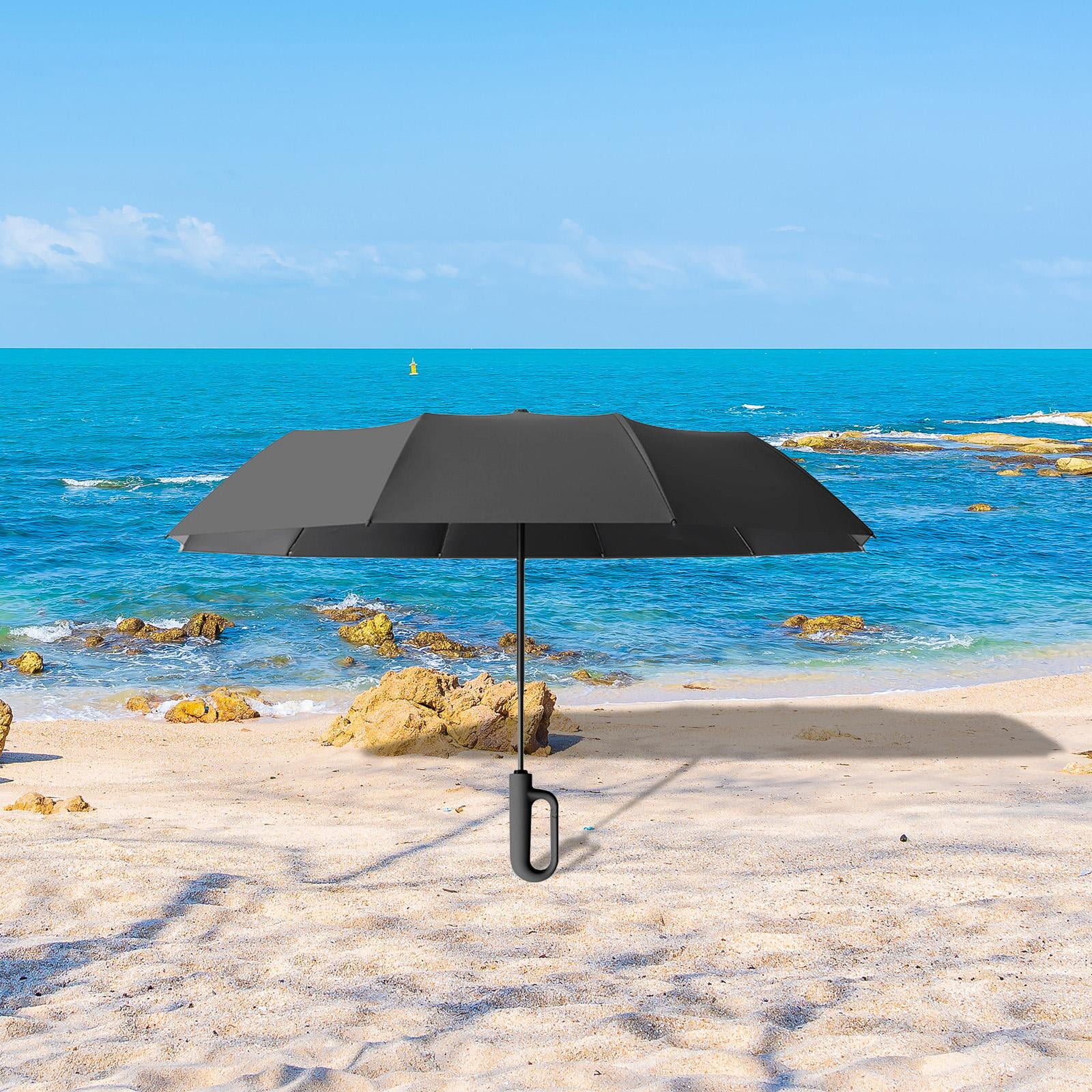 Milageto Automatic Folding Umbrella Folding Travel Umbrella for Outdoor Beach Camping Black 106cmx71cm