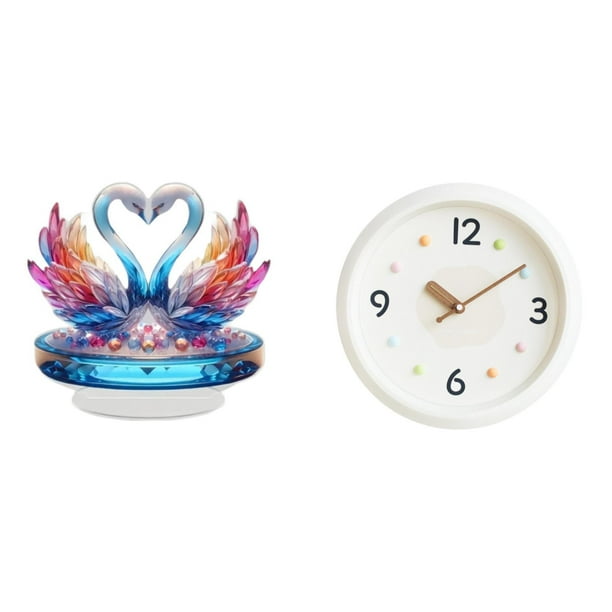 Escultura De Cisne Acrílico Para Mesa, Adorno Con Reloj De Pared Redondo Moderno, Números Grandes, Silencioso, Sin Tictac, Pieza Central Decorativa Para Oficina, Hogar, Sala De Estudio.