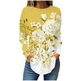 thumbnail image 2 of Tittly T Shirts for Women Tshirts Shirts Womens Blouses Casual Fall Tshirts Shirts Long Sleeve Cute Tops Floral Tunics Tops Crew Neck Sweatshirts Womens T Shirts Gym Clothes for Woman Yellow 3XL, 2 of 5