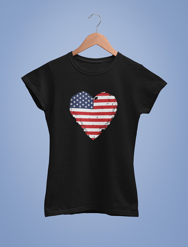 Love USA 4th of July Tstars Girls Fitted T-shirt - American Heart Flag Graphic Tee - Ideal Independence Day Gift for Patriotic Young Girls - Kids Holiday Apparel - XL (11-12) Black - image 5 of 6