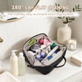 thumbnail image 5 of WANDF Travel Makeup Bag,Large Toiletry Bag for Women,Waterproof PU Leather Cosmetic Bag,Flat Open Portable Cosmetic Organizer for Skincare, Brushes,Travel Essentials(Black), 5 of 11