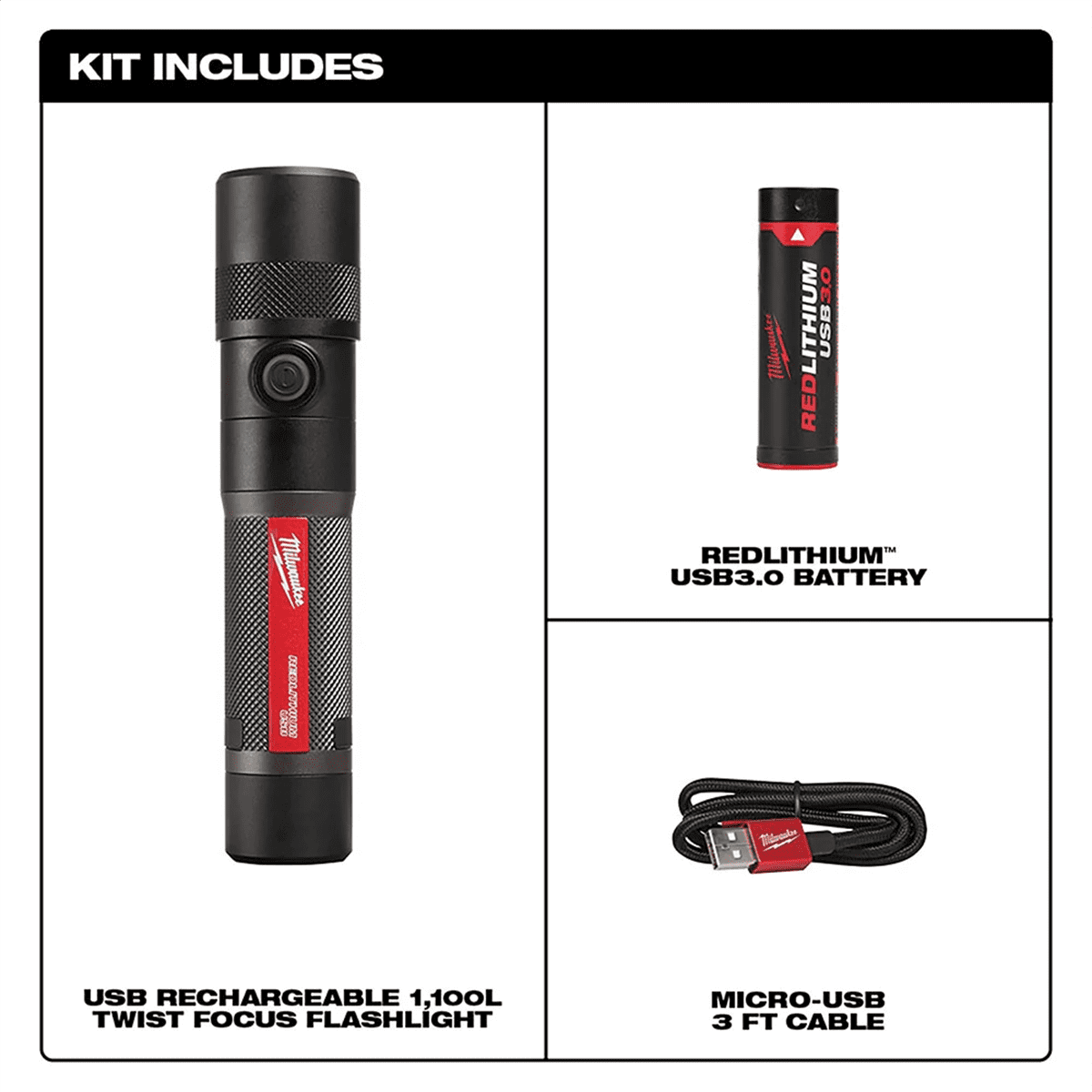 Milwaukee Tool REDLITHIUM USB 1100L Twist Focus Flashlight