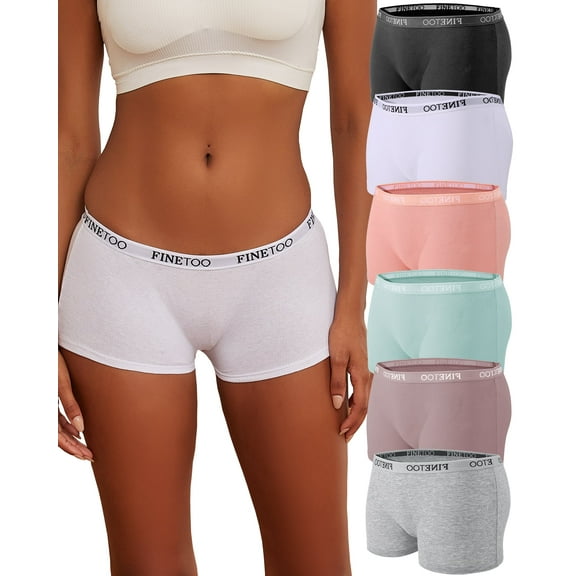 FINETOO Women's Cotton Boxer Briefs Full Coverage Ladies BoyShort Underwear 6 Pack