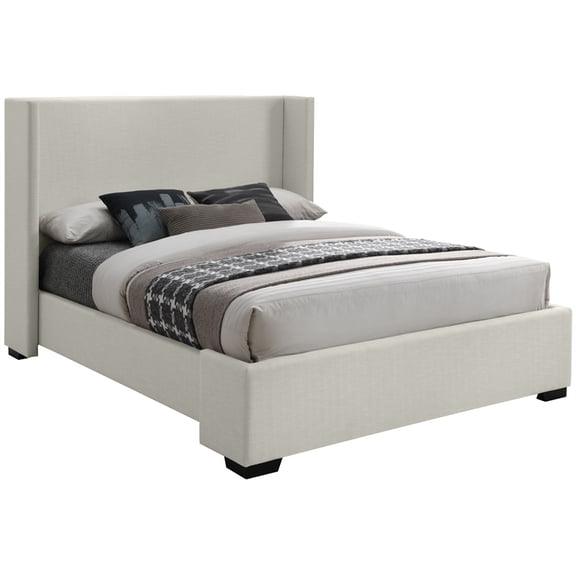 Meridian Furniture Oxford Beige Linen Textured Fabric Full Bed