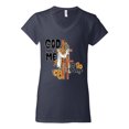 thumbnail image 2 of Wild Bobby God Made Me This Way Cross with Sunflowers Inspirational/Christian Women Standard V-Neck Tee, Navy, XX-Large, 2 of 6