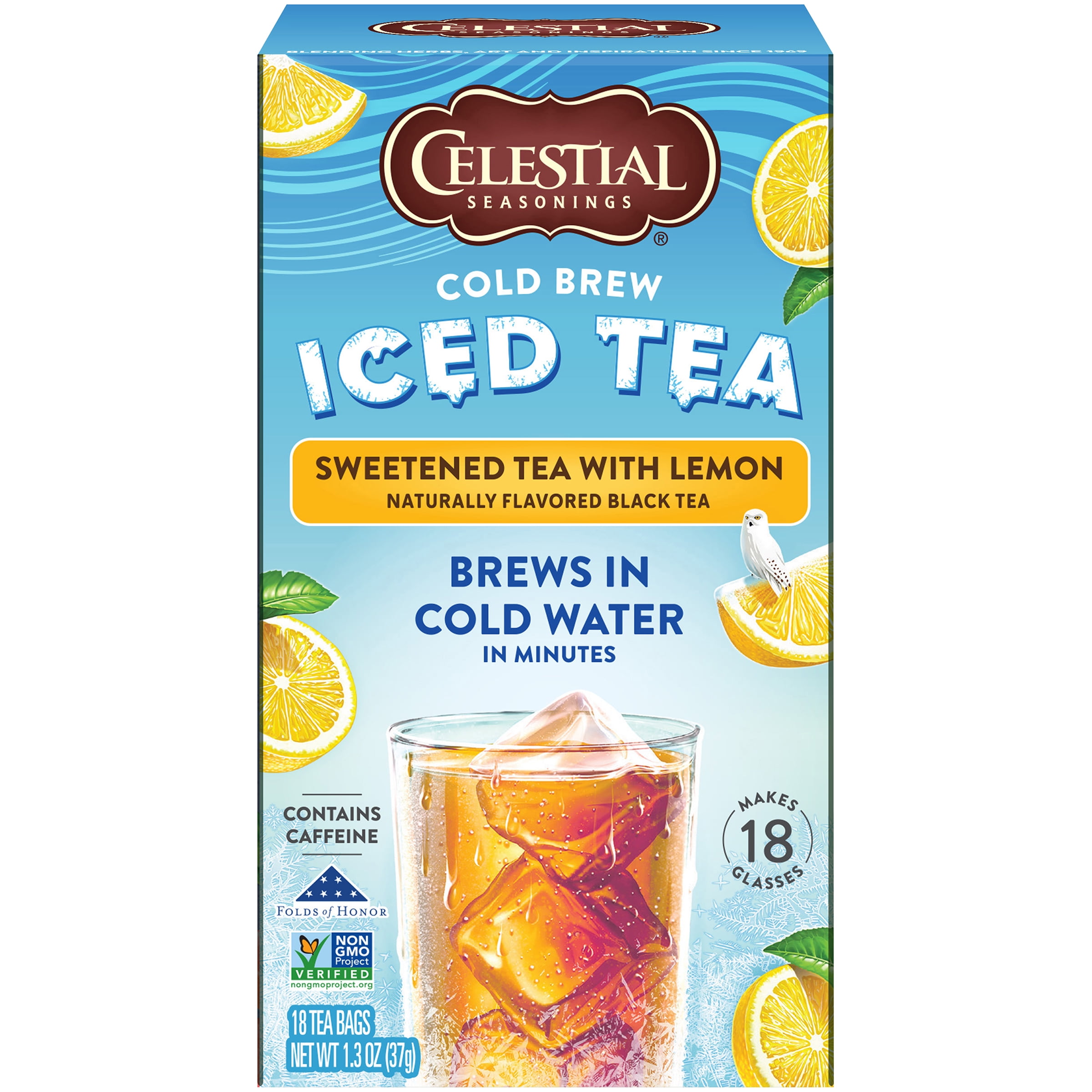 Celestial Seasonings Cold Brew Sweetened with Lemon Black Iced Tea Bags, 18 Ct