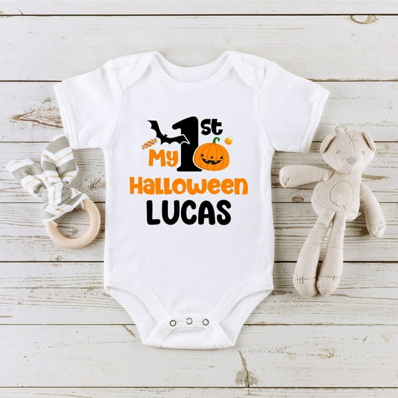 Bella Canvas 1st Halloween Baby Onesie, Halloween Themed Baby Onesie, First Halloween Pumpkin Baby Boy Bodysuit, Jack O'Lantern Onesie Bodysuit