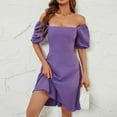 thumbnail image 1 of Fankiway Robe Décontractée pour Femmes Couleur Unie Manches Bouffantes Manches Courtes Col Carré Robes Grande Taille pour Femmes Rondes Robes de Printemps pour Femmes 9538, 1 of 8