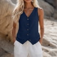 thumbnail image 6 of Fashion Tank Tops for Womens Oversize Botton Spring And Summer Casual Solid Color Imitation Cotton and Linen V-neck Top, 6 of 8