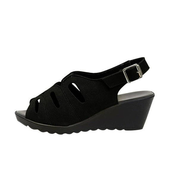 CHGBMOK Womens Sandals Summer New Style Solid Color Mouth Buckle Hollow Wedge Sandals Sizes 36-43