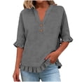 thumbnail image 4 of Bainana Womens T Shirts Classic Button Down Collar Solid Color Half Sleeve Casual Basic Top Stylish Loose Fit Female Work Daily Wear Grey Size S, 4 of 7