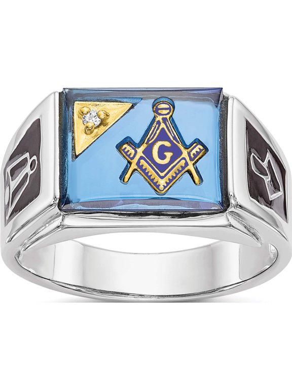 14K White Gold Aa Diamond Men's Masonic Ring (Size 10) Made In United States y4111aa