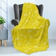 thumbnail image 4 of Yellow and White Soft Flannel Fleece Throw Blanket, Lemons Leaves and Water Droplets Design Monochrome Fruit Illustration, Cozy Plush for Indoor and Outdoor Use, 70" x 90", Yellow White, by Ambesonne, 4 of 5